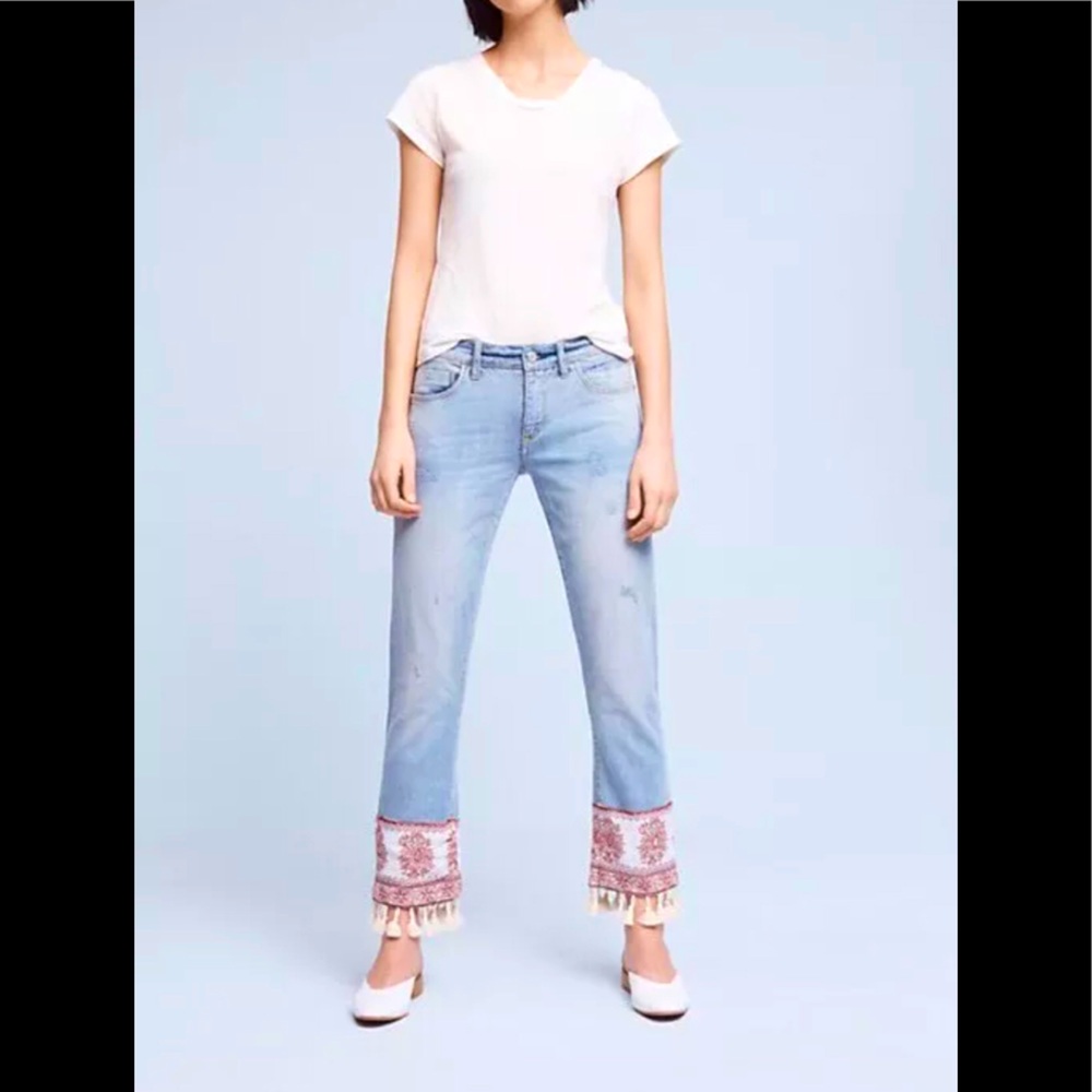 Pilcro Mid-Rise Boyfriend Jeans w/ Fringe